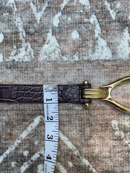 Brown Croc Embossed Leather Belt Gold Buckle Boho Safari Adjustable Size S-L main image 16